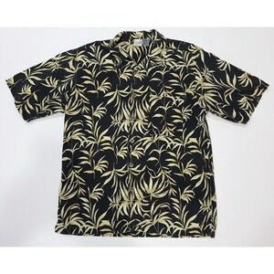 OP Sport‎ Mens Hawaiian Multi Black Green Palm Leaves Button Up Shirt Size L VTG